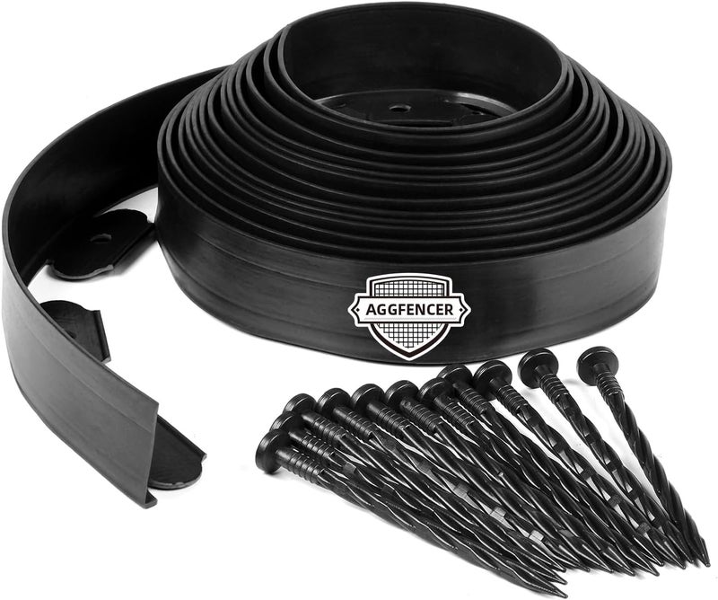 AggFencer 4 in x 25 Ft Garden Landscape Edging, No Dig Garden Edging Border Kit with 46 Pcs Spikes for Flower Bed Lawn Yard Grass Black - Image 1